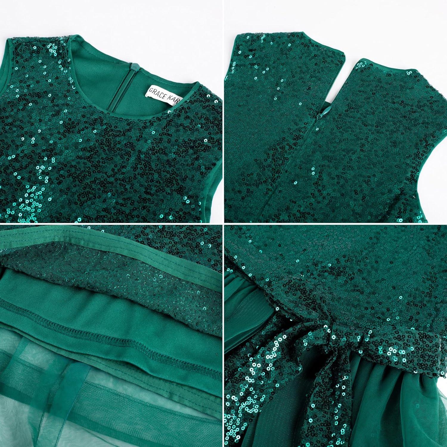 imageGRACE KARIN Girls Sequin Party Dress Sparkle Formal Birthday Pageant Prom ThreeLayer Tulle Midi Dress Size 512YGreen