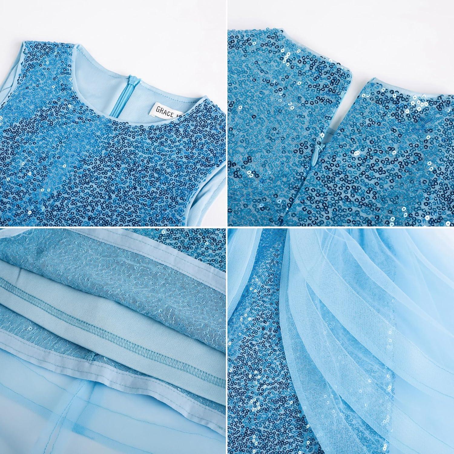 imageGRACE KARIN Girls Sequin Party Dress Sparkle Formal Birthday Pageant Prom ThreeLayer Tulle Midi Dress Size 512YLight Blue