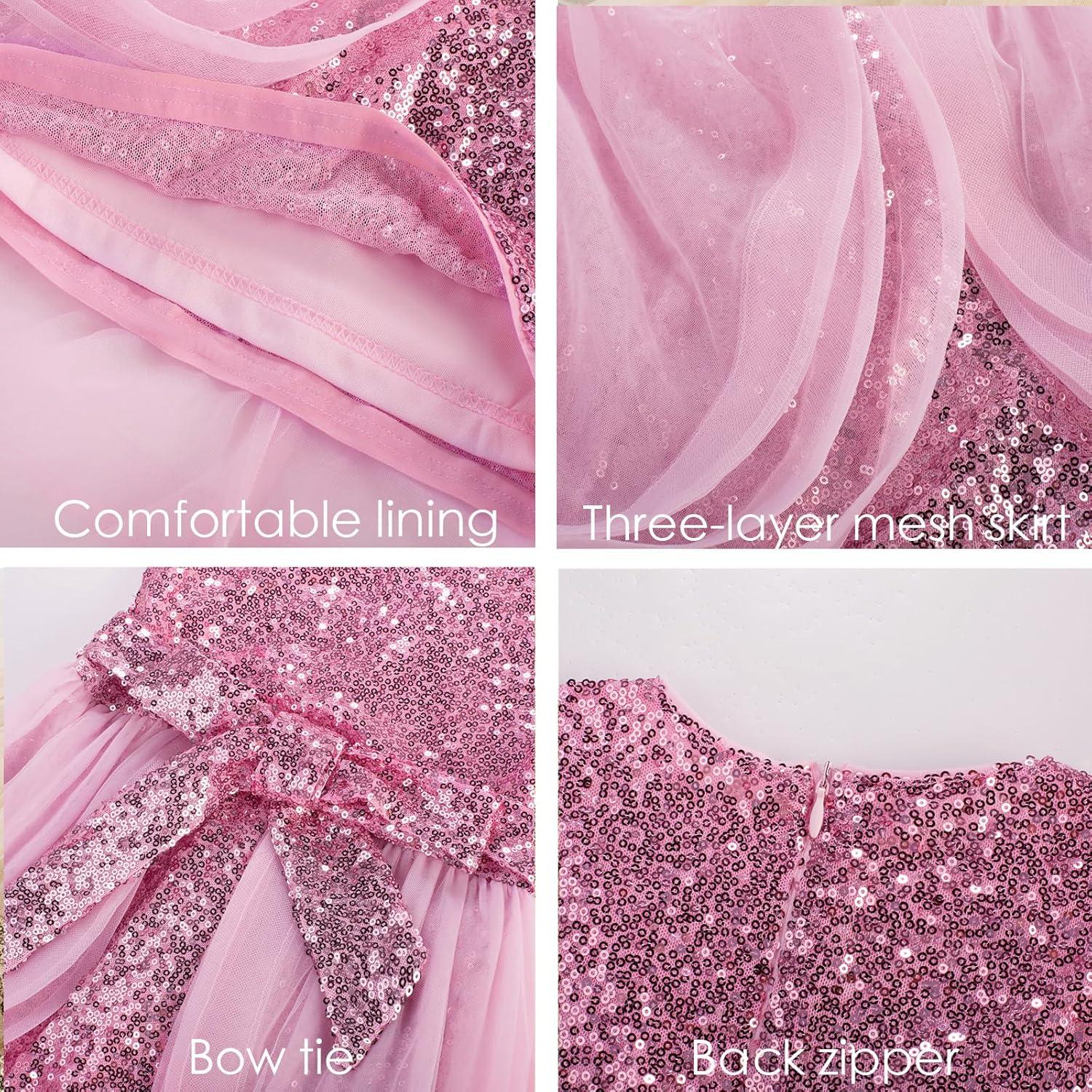 imageGRACE KARIN Girls Sequin Party Dress Sparkle Formal Birthday Pageant Prom ThreeLayer Tulle Midi Dress Size 512YPink