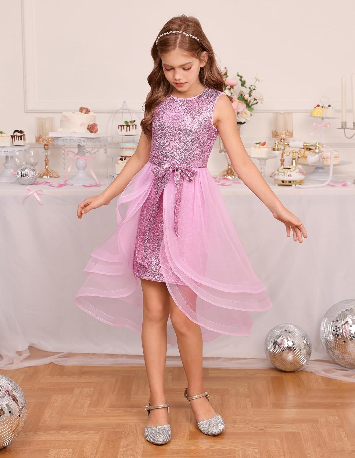 imageGRACE KARIN Girls Sequin Party Dress Sparkle Formal Birthday Pageant Prom ThreeLayer Tulle Midi Dress Size 512YPink