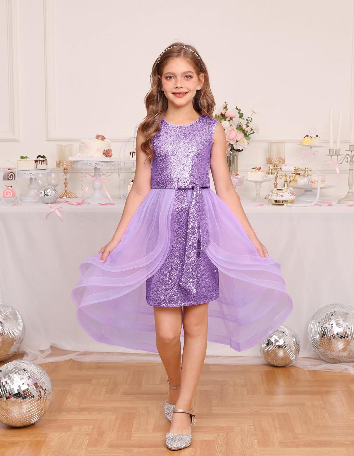 imageGRACE KARIN Girls Sequin Party Dress Sparkle Formal Birthday Pageant Prom ThreeLayer Tulle Midi Dress Size 512YPurple