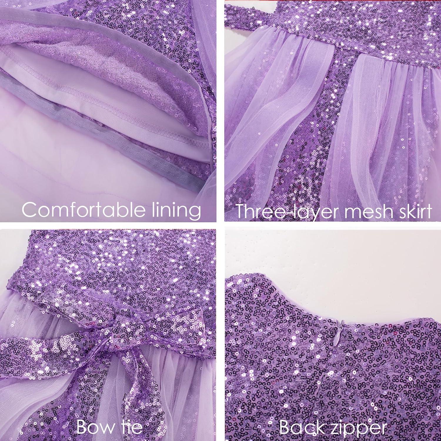 imageGRACE KARIN Girls Sequin Party Dress Sparkle Formal Birthday Pageant Prom ThreeLayer Tulle Midi Dress Size 512YPurple