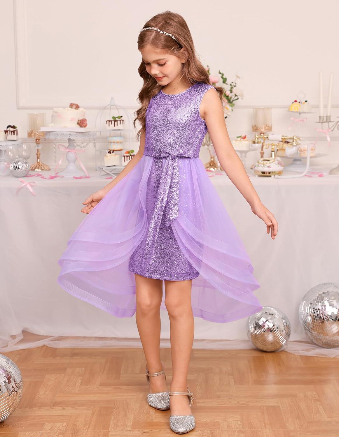 imageGRACE KARIN Girls Sequin Party Dress Sparkle Formal Birthday Pageant Prom ThreeLayer Tulle Midi Dress Size 512YPurple