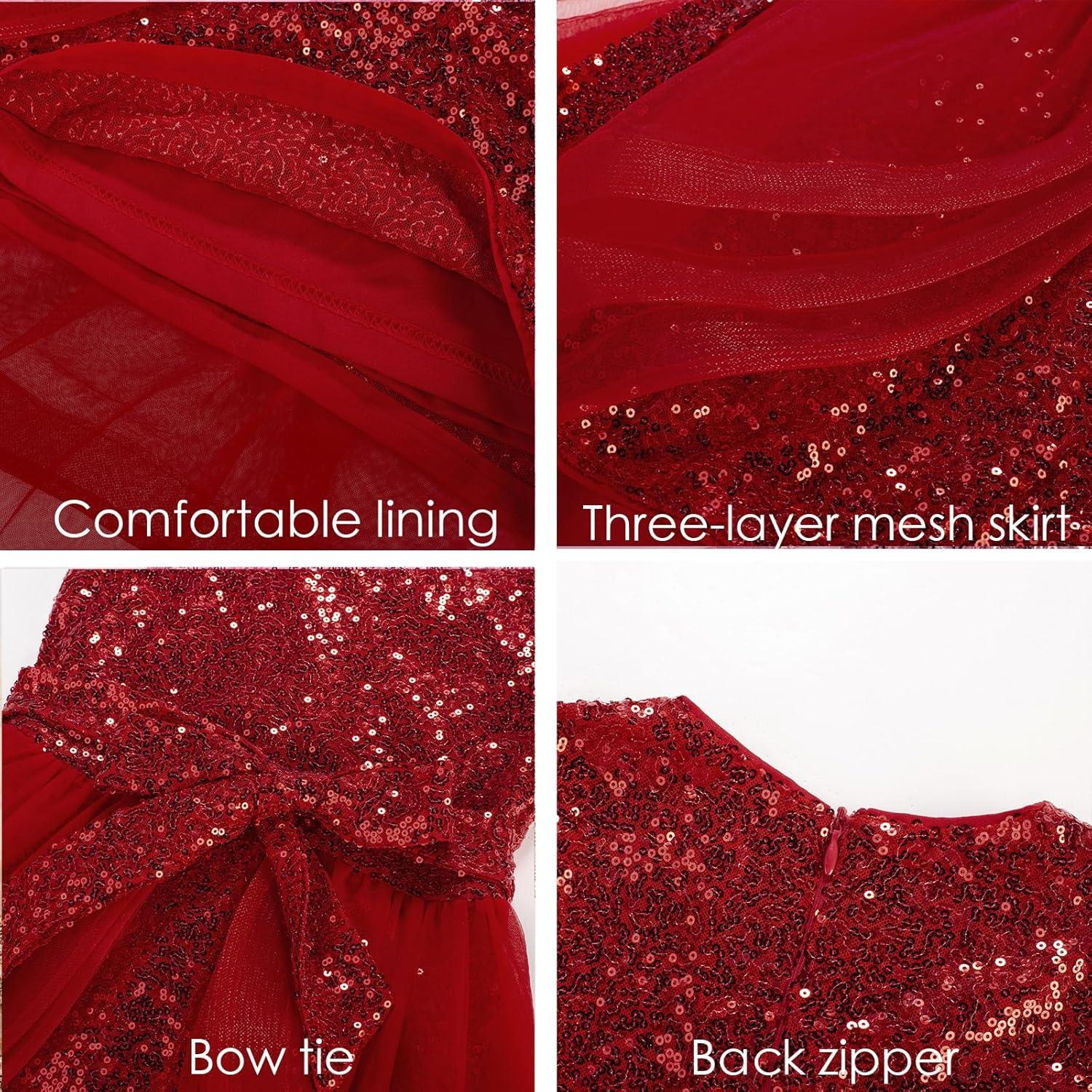 imageGRACE KARIN Girls Sequin Party Dress Sparkle Formal Birthday Pageant Prom ThreeLayer Tulle Midi Dress Size 512YRed