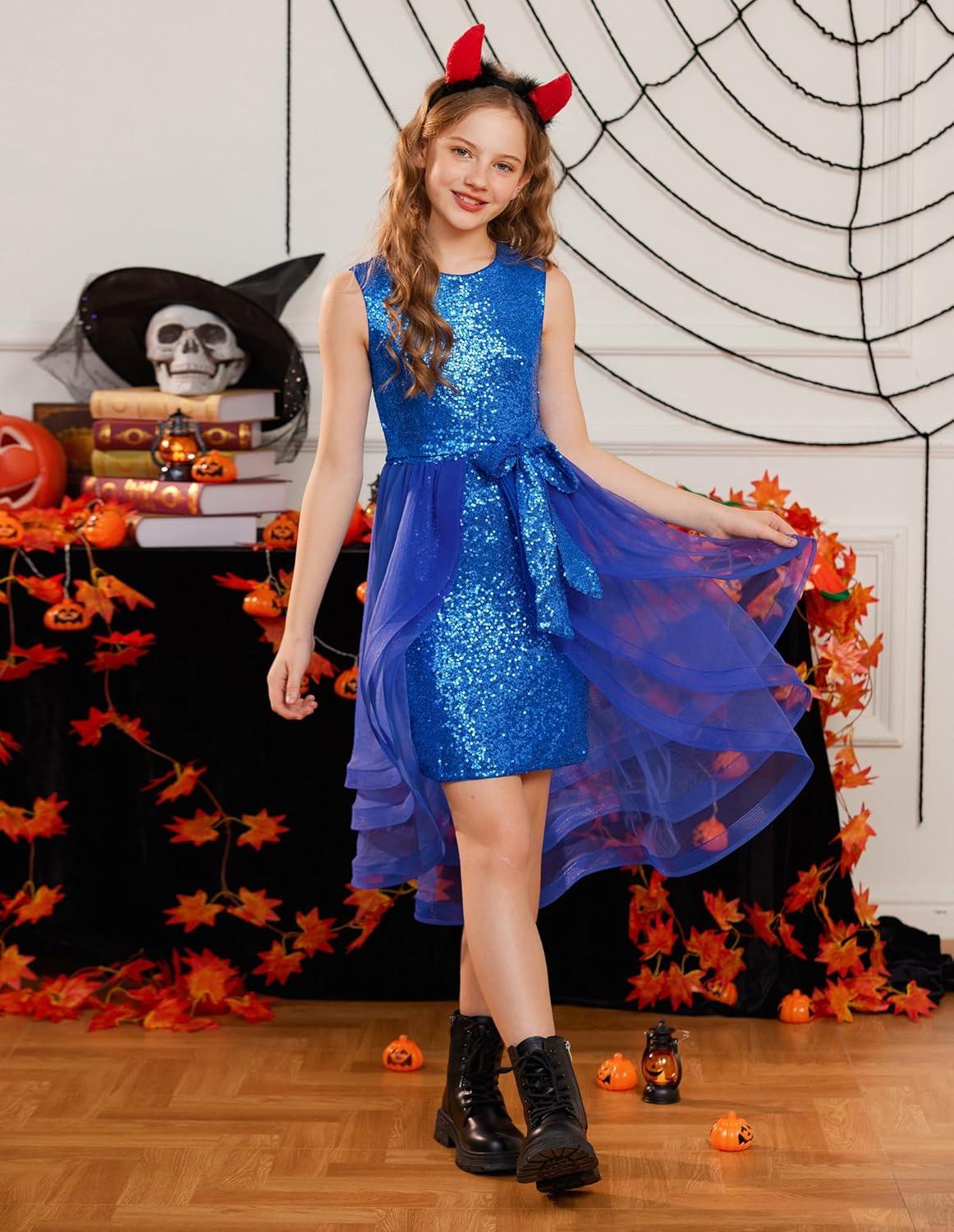 imageGRACE KARIN Girls Sequin Party Dress Sparkle Formal Birthday Pageant Prom ThreeLayer Tulle Midi Dress Size 512YRoyal Blue