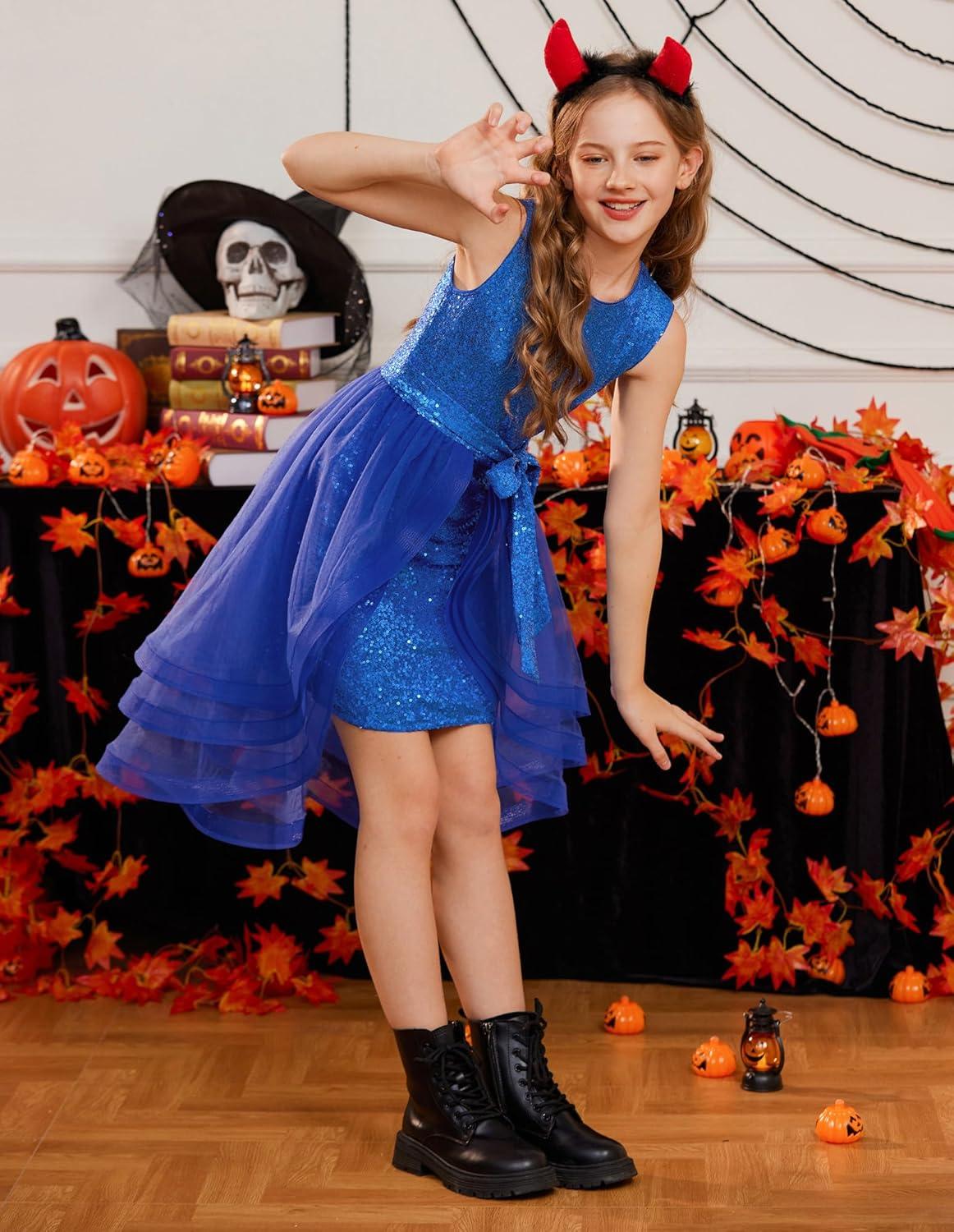 imageGRACE KARIN Girls Sequin Party Dress Sparkle Formal Birthday Pageant Prom ThreeLayer Tulle Midi Dress Size 512YRoyal Blue