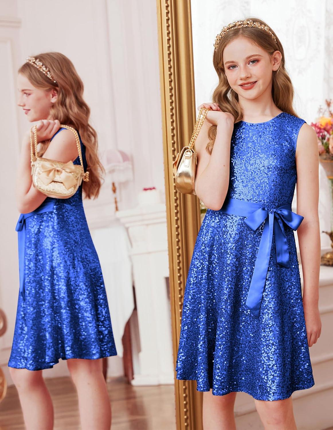 imageGRACE KARIN Girls Sequin Sparkly Dress Kids Party Birthday Fancy Formal Cocktail Pageant Christmas Dresses Size 614YBlue