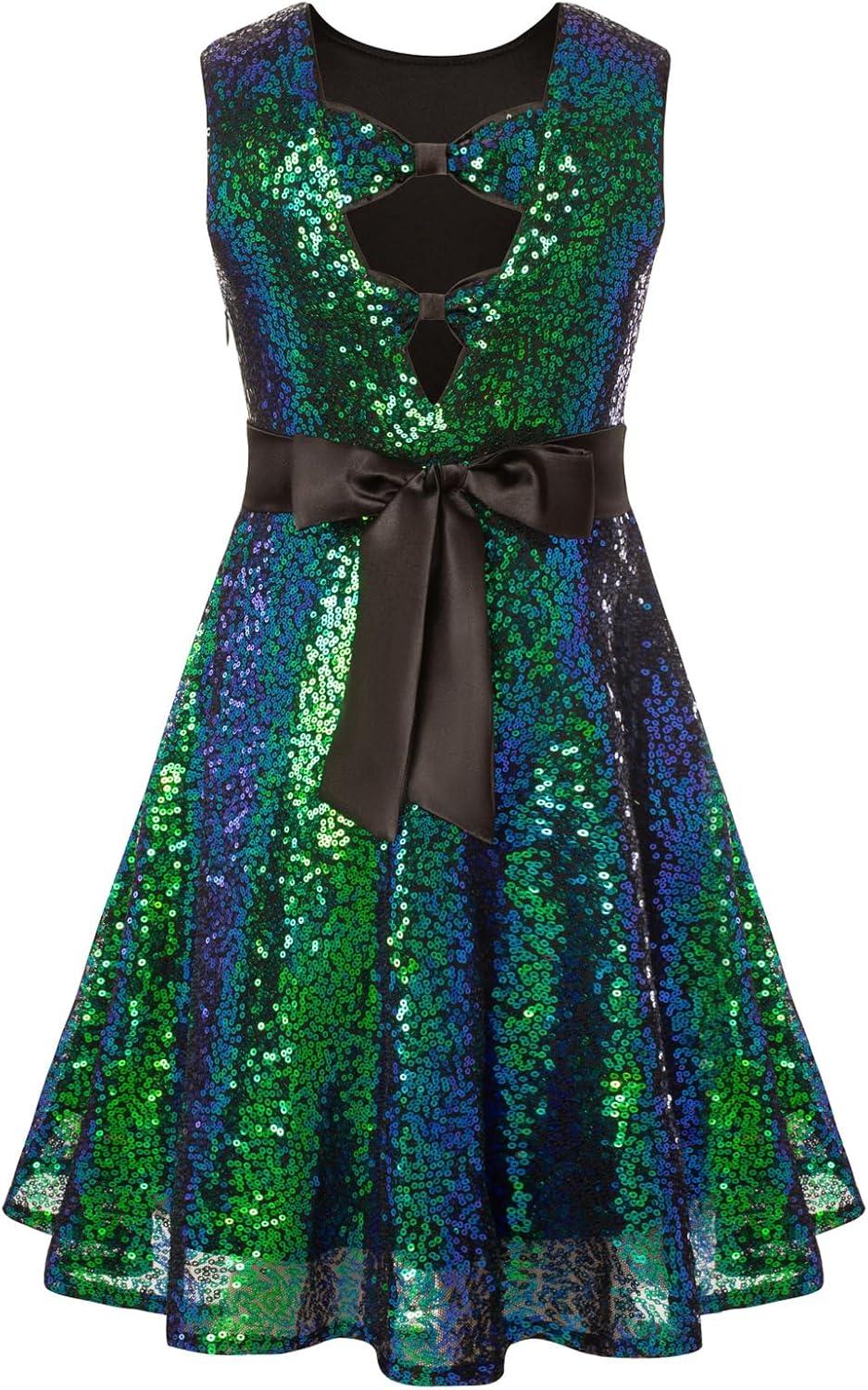 imageGRACE KARIN Girls Sequin Sparkly Dress Kids Party Birthday Fancy Formal Cocktail Pageant Christmas Dresses Size 614YGreen