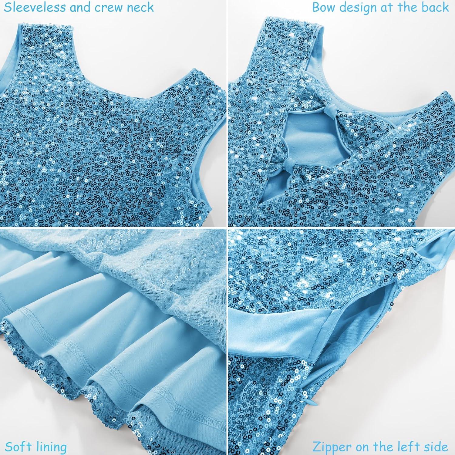 imageGRACE KARIN Girls Sequin Sparkly Dress Kids Party Birthday Fancy Formal Cocktail Pageant Christmas Dresses Size 614YLight Blue