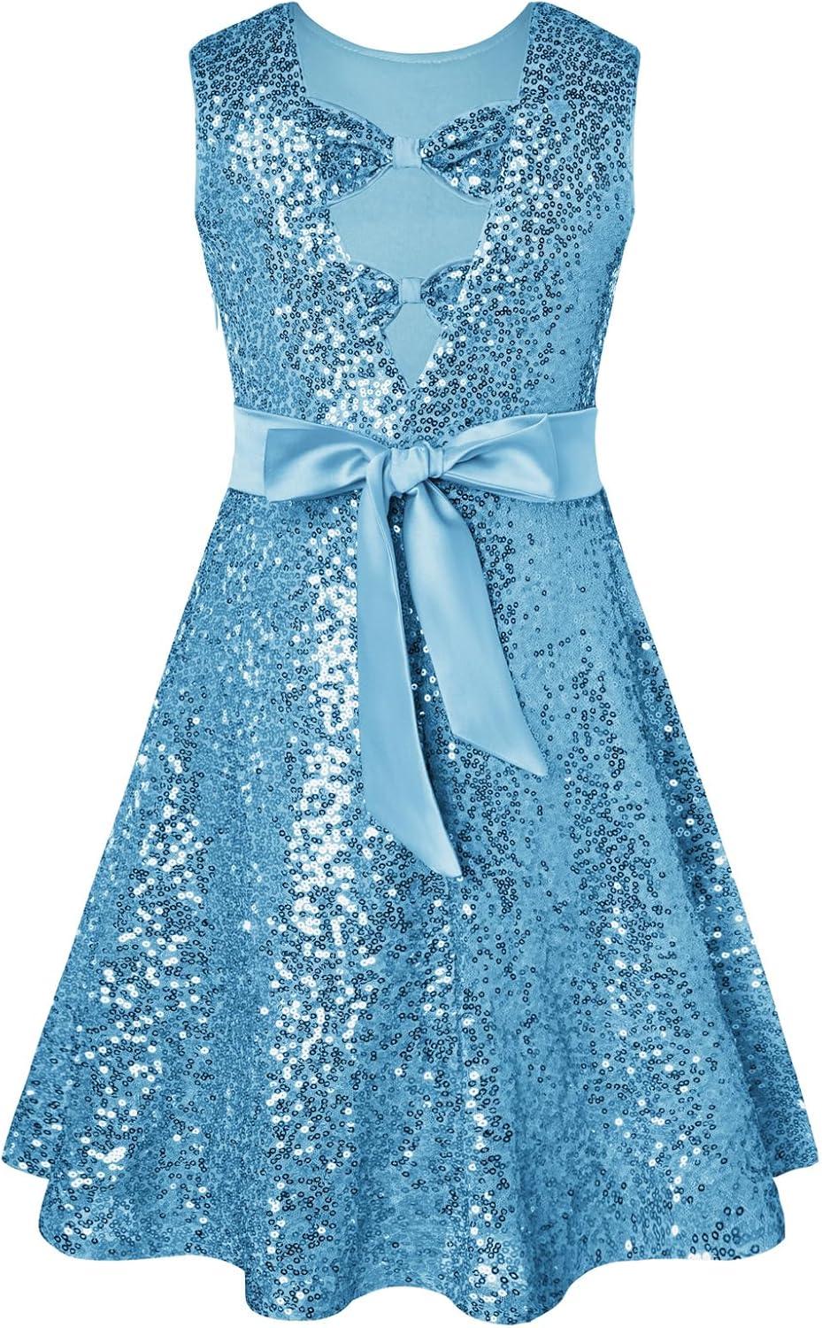 imageGRACE KARIN Girls Sequin Sparkly Dress Kids Party Birthday Fancy Formal Cocktail Pageant Christmas Dresses Size 614YLight Blue
