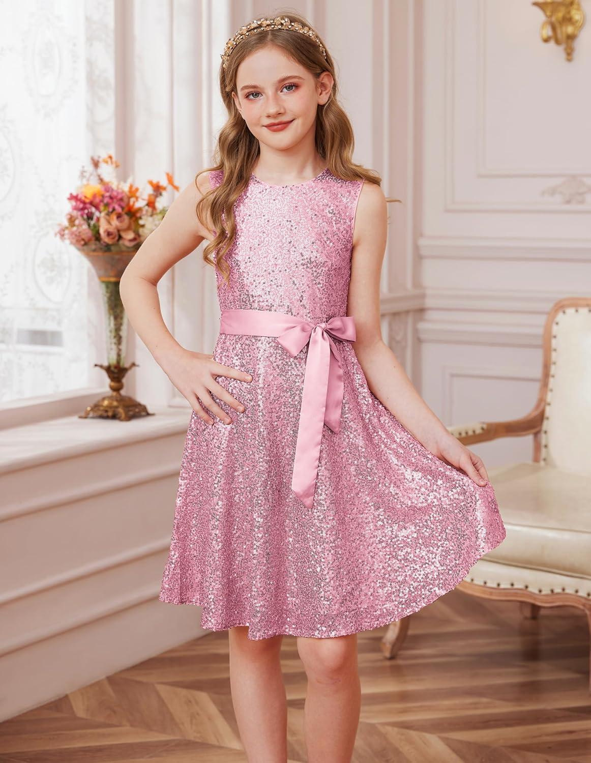 imageGRACE KARIN Girls Sequin Sparkly Dress Kids Party Birthday Fancy Formal Cocktail Pageant Christmas Dresses Size 614YLight Pink