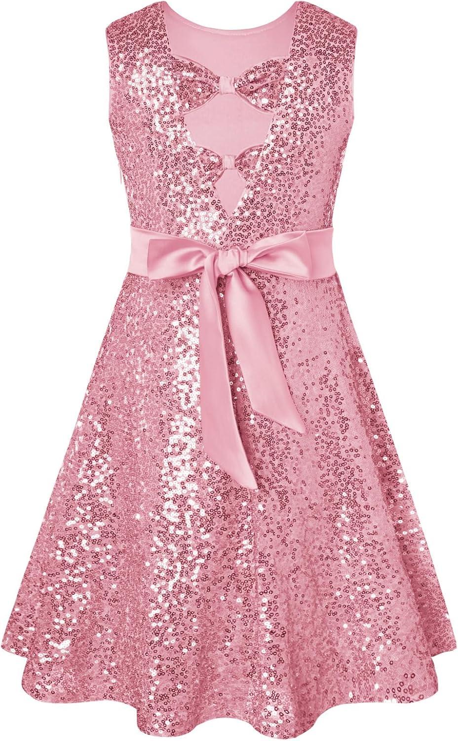 imageGRACE KARIN Girls Sequin Sparkly Dress Kids Party Birthday Fancy Formal Cocktail Pageant Christmas Dresses Size 614YLight Pink