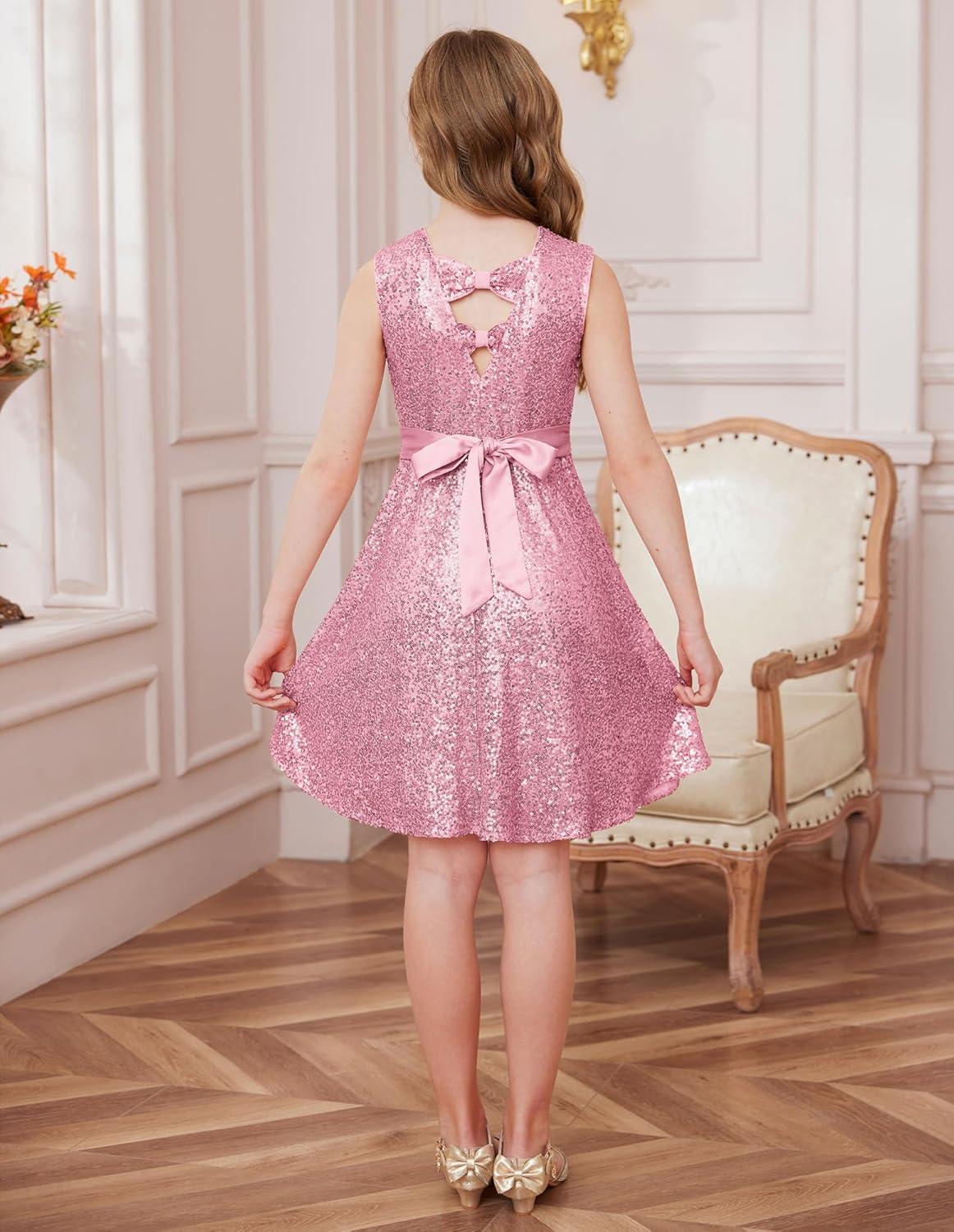 imageGRACE KARIN Girls Sequin Sparkly Dress Kids Party Birthday Fancy Formal Cocktail Pageant Christmas Dresses Size 614YLight Pink