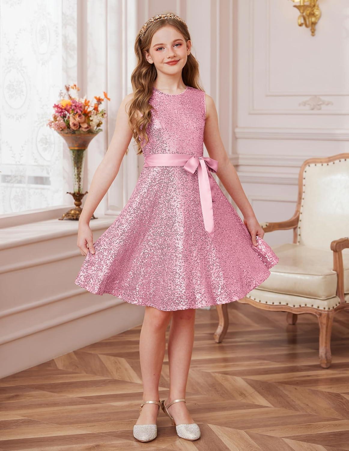 imageGRACE KARIN Girls Sequin Sparkly Dress Kids Party Birthday Fancy Formal Cocktail Pageant Christmas Dresses Size 614YLight Pink