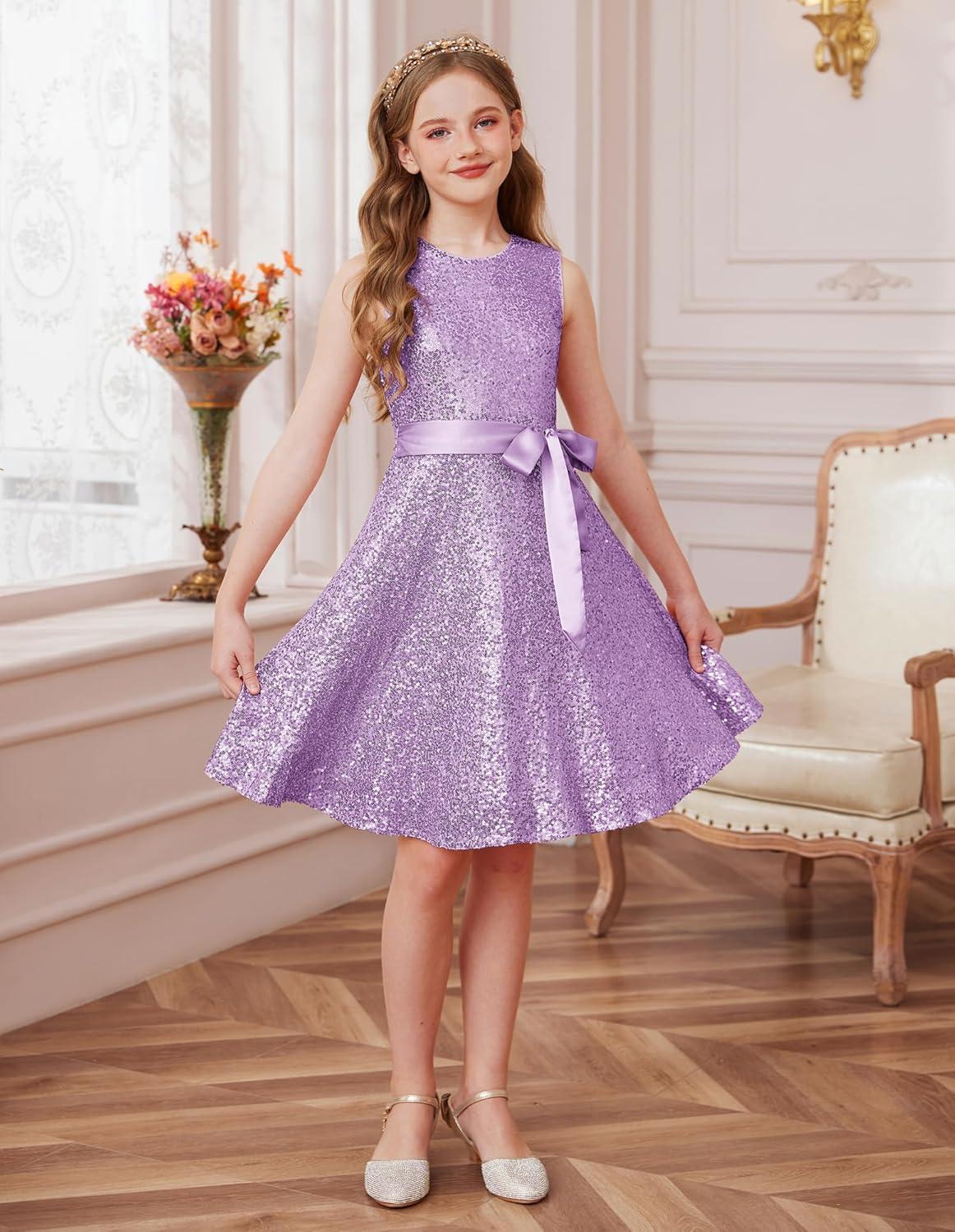 imageGRACE KARIN Girls Sequin Sparkly Dress Kids Party Birthday Fancy Formal Cocktail Pageant Christmas Dresses Size 614YPurple