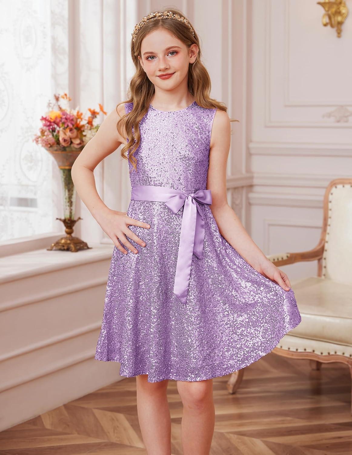 imageGRACE KARIN Girls Sequin Sparkly Dress Kids Party Birthday Fancy Formal Cocktail Pageant Christmas Dresses Size 614YPurple
