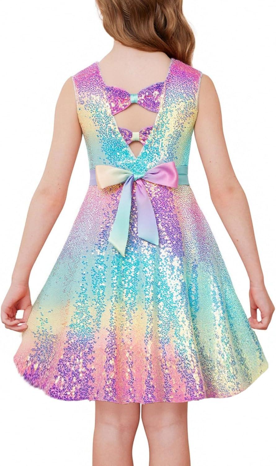 imageGRACE KARIN Girls Sequin Sparkly Dress Kids Party Birthday Fancy Formal Cocktail Pageant Christmas Dresses Size 614YRainbow