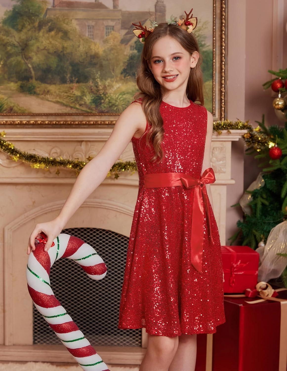 imageGRACE KARIN Girls Sequin Sparkly Dress Kids Party Birthday Fancy Formal Cocktail Pageant Christmas Dresses Size 614YRed