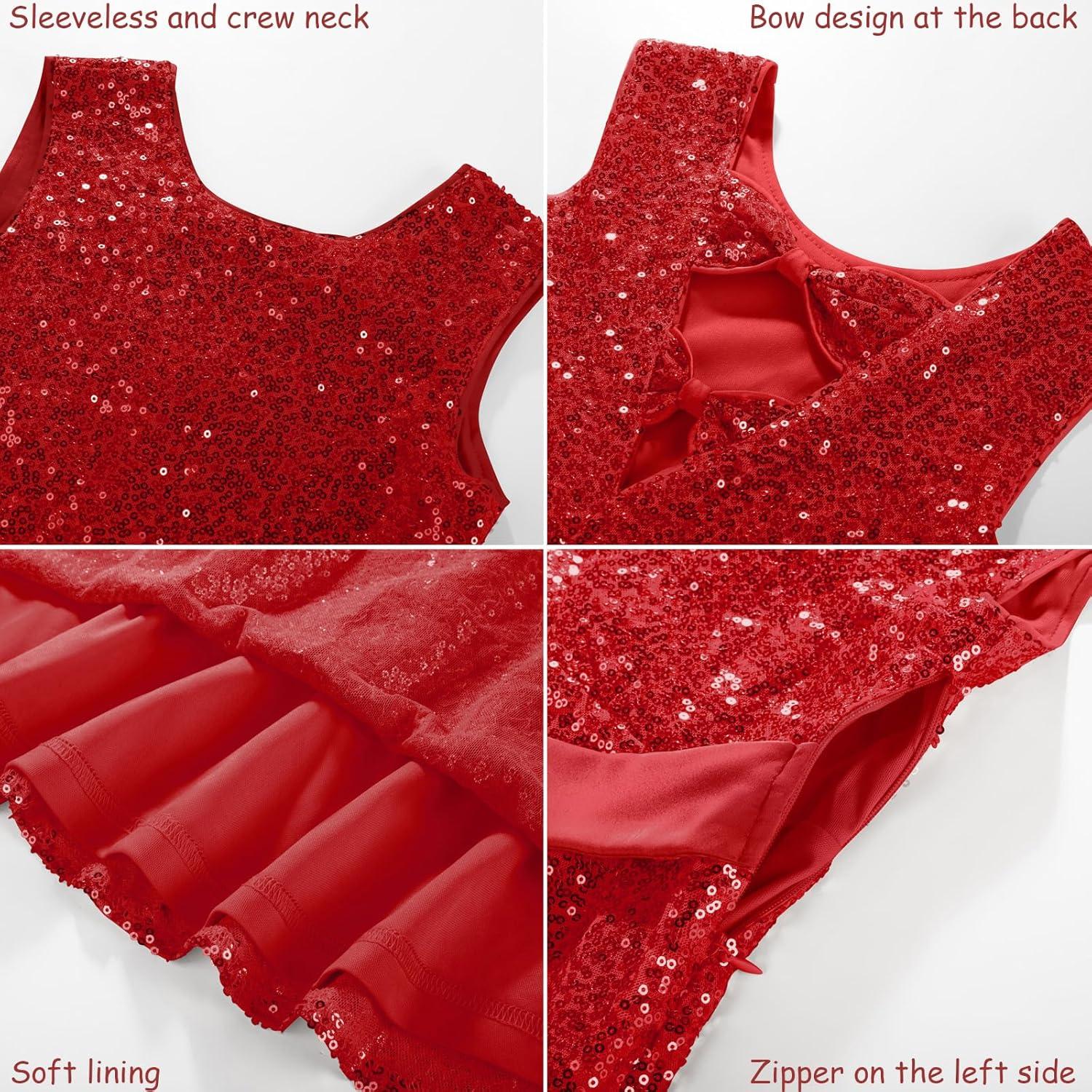 imageGRACE KARIN Girls Sequin Sparkly Dress Kids Party Birthday Fancy Formal Cocktail Pageant Christmas Dresses Size 614YRed