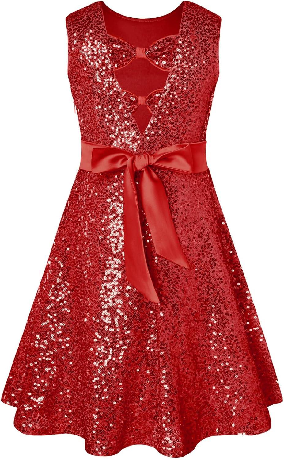 imageGRACE KARIN Girls Sequin Sparkly Dress Kids Party Birthday Fancy Formal Cocktail Pageant Christmas Dresses Size 614YRed