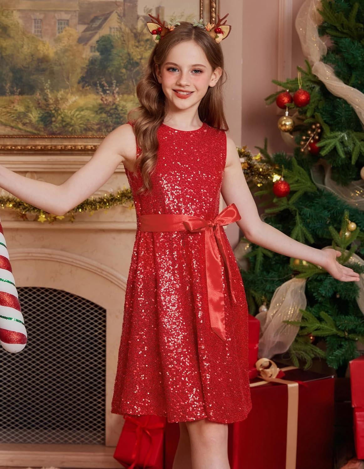 imageGRACE KARIN Girls Sequin Sparkly Dress Kids Party Birthday Fancy Formal Cocktail Pageant Christmas Dresses Size 614YRed