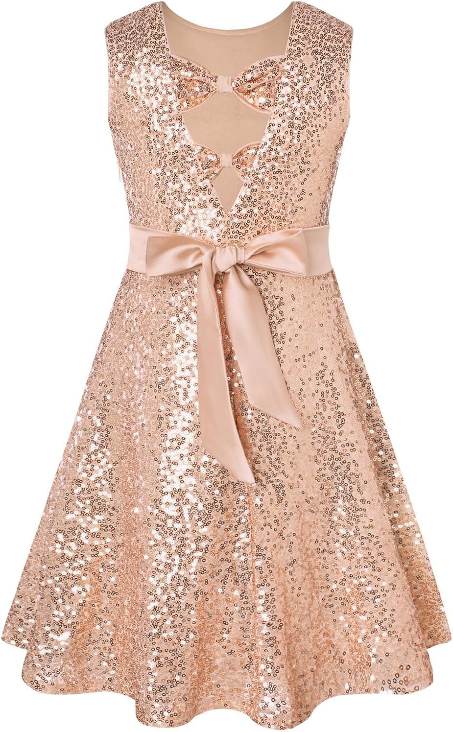 imageGRACE KARIN Girls Sequin Sparkly Dress Kids Party Birthday Fancy Formal Cocktail Pageant Christmas Dresses Size 614YRose Gold
