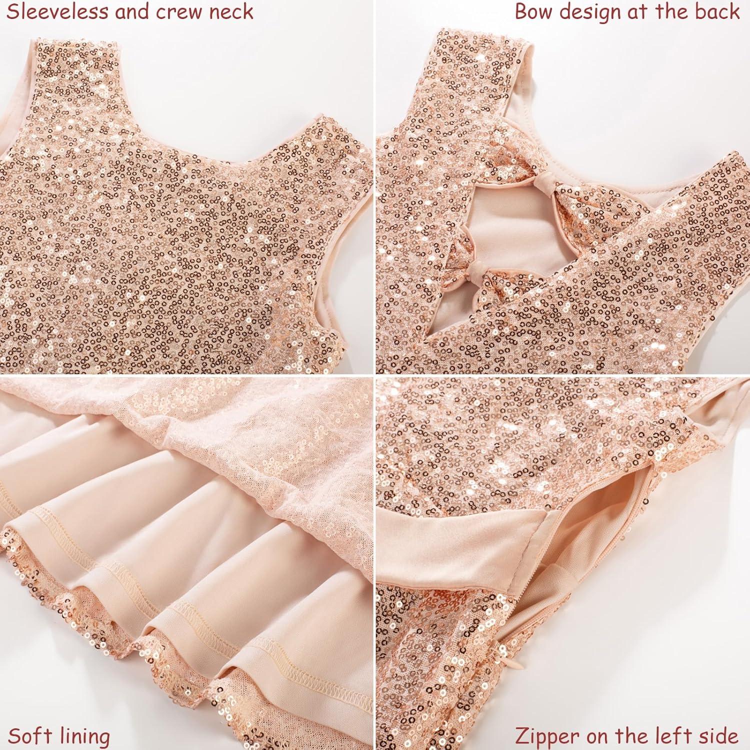 imageGRACE KARIN Girls Sequin Sparkly Dress Kids Party Birthday Fancy Formal Cocktail Pageant Christmas Dresses Size 614YRose Gold