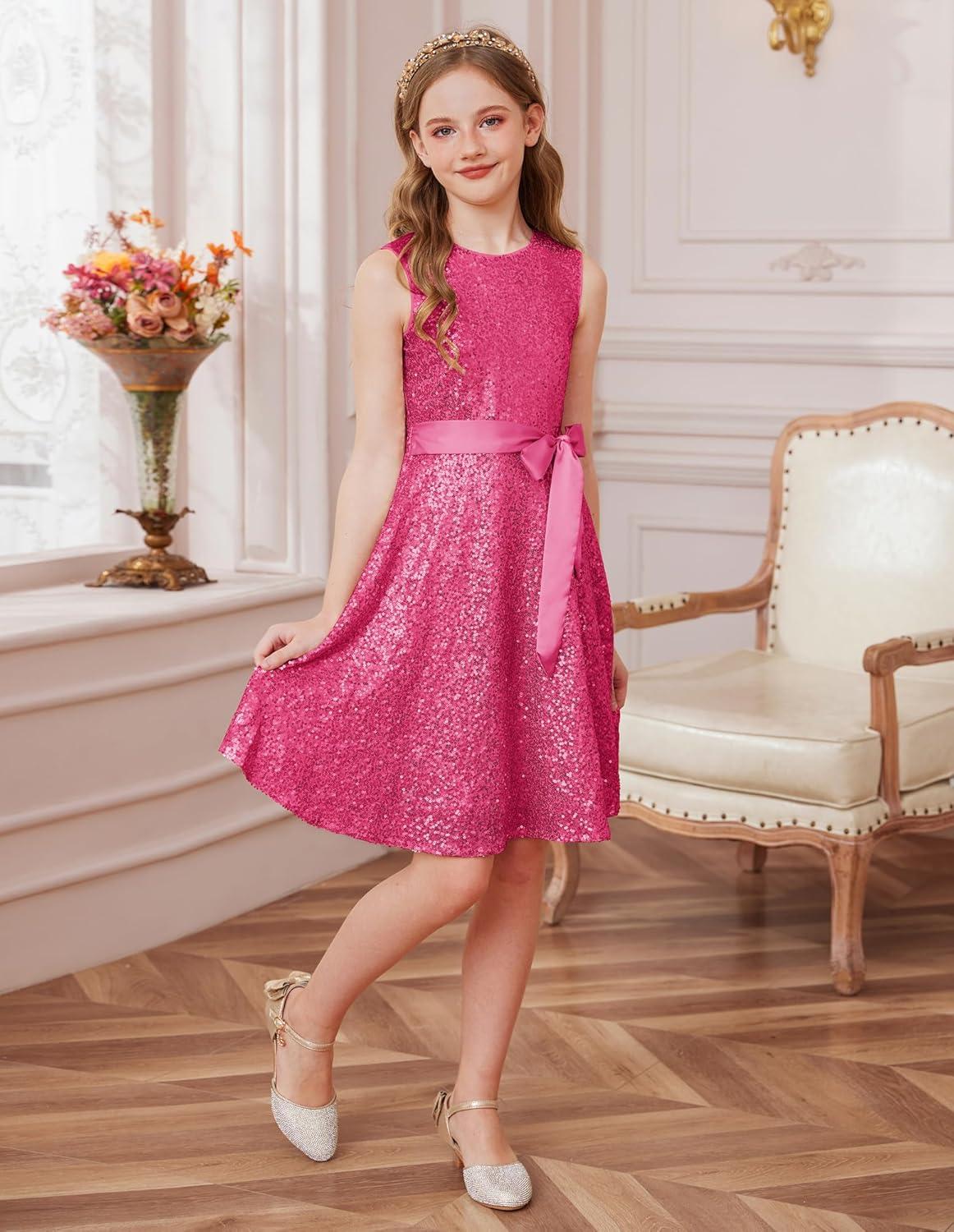 imageGRACE KARIN Girls Sequin Sparkly Dress Kids Party Birthday Fancy Formal Cocktail Pageant Christmas Dresses Size 614YRose Red