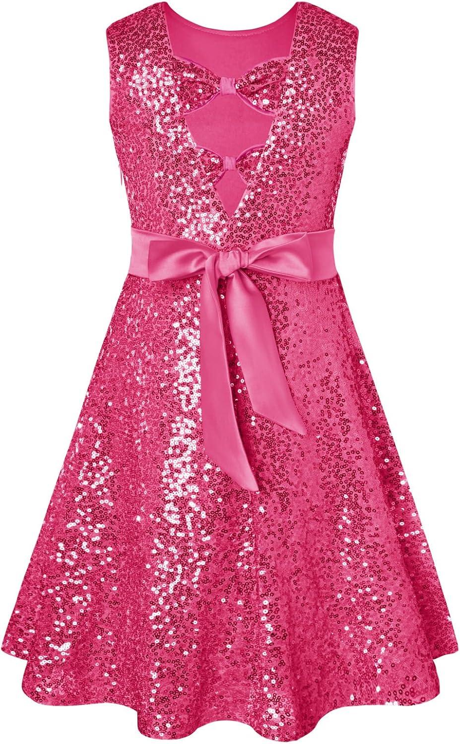 imageGRACE KARIN Girls Sequin Sparkly Dress Kids Party Birthday Fancy Formal Cocktail Pageant Christmas Dresses Size 614YRose Red