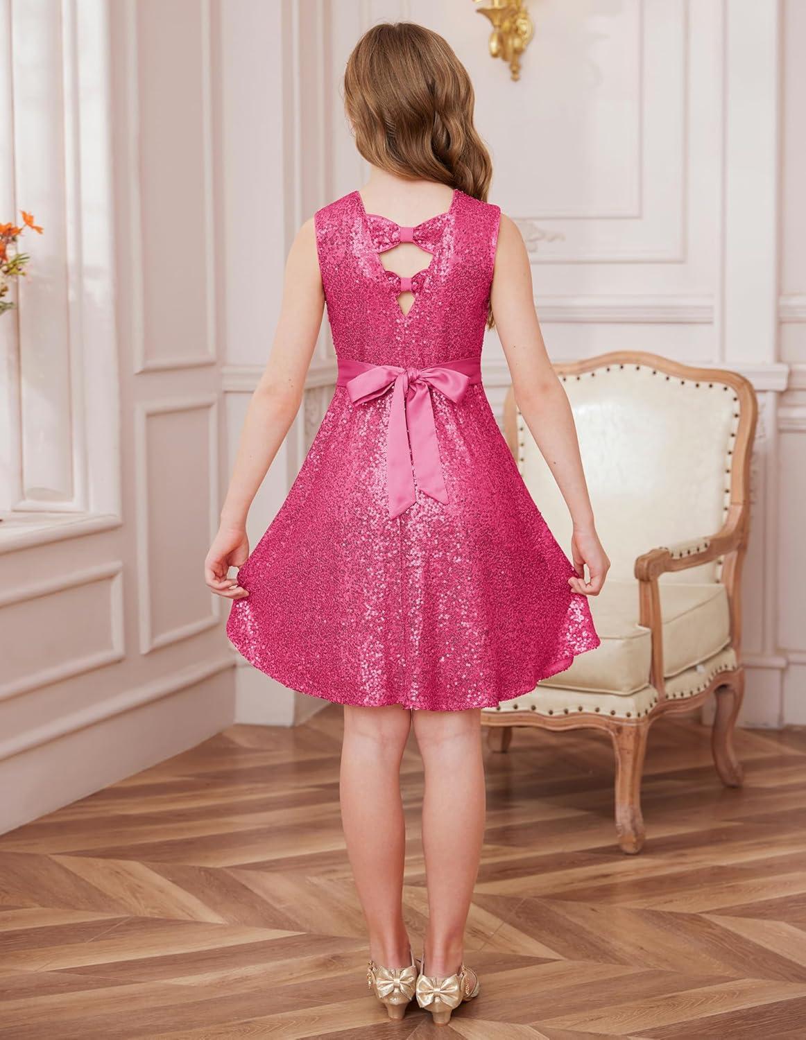 imageGRACE KARIN Girls Sequin Sparkly Dress Kids Party Birthday Fancy Formal Cocktail Pageant Christmas Dresses Size 614YRose Red