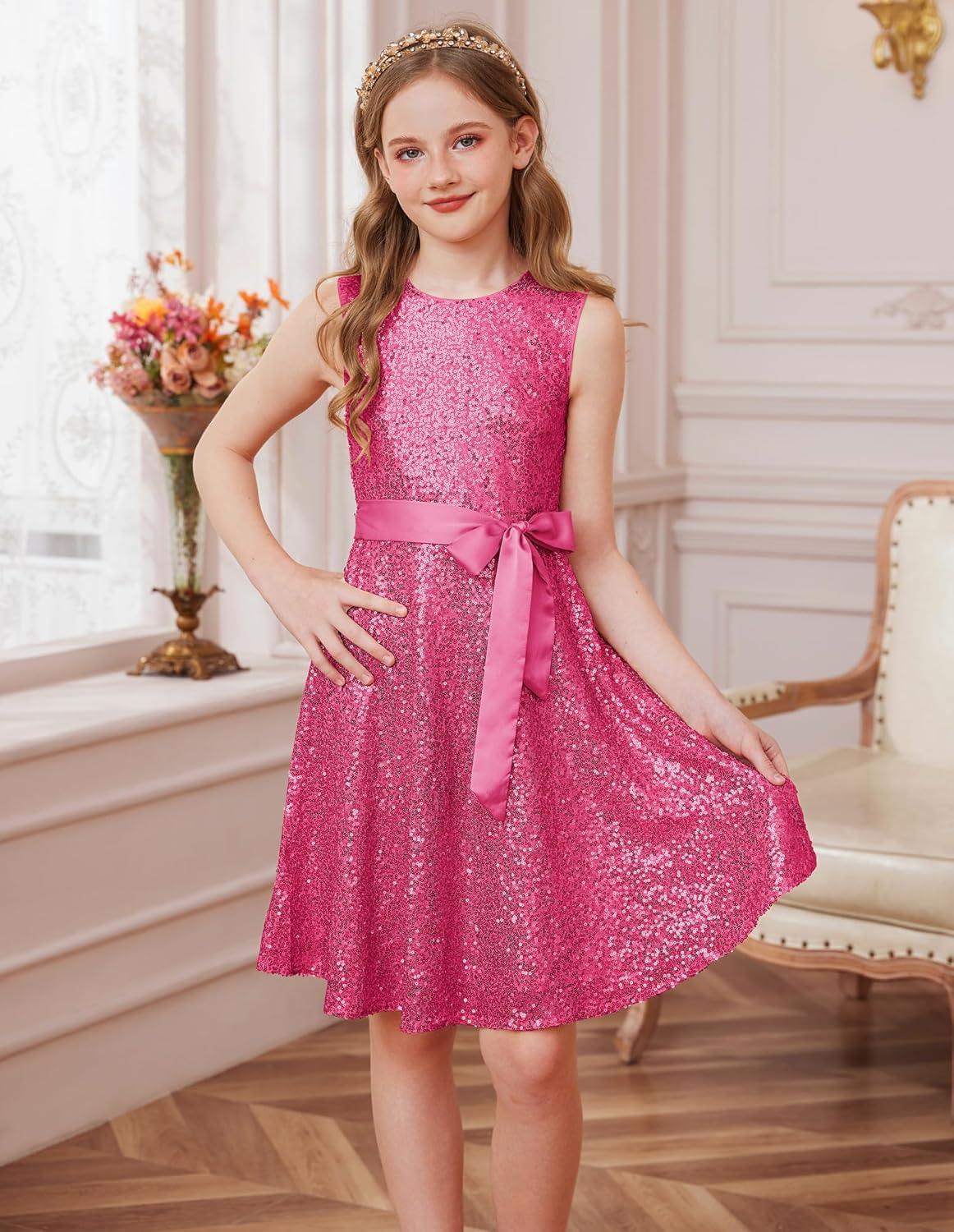 imageGRACE KARIN Girls Sequin Sparkly Dress Kids Party Birthday Fancy Formal Cocktail Pageant Christmas Dresses Size 614YRose Red