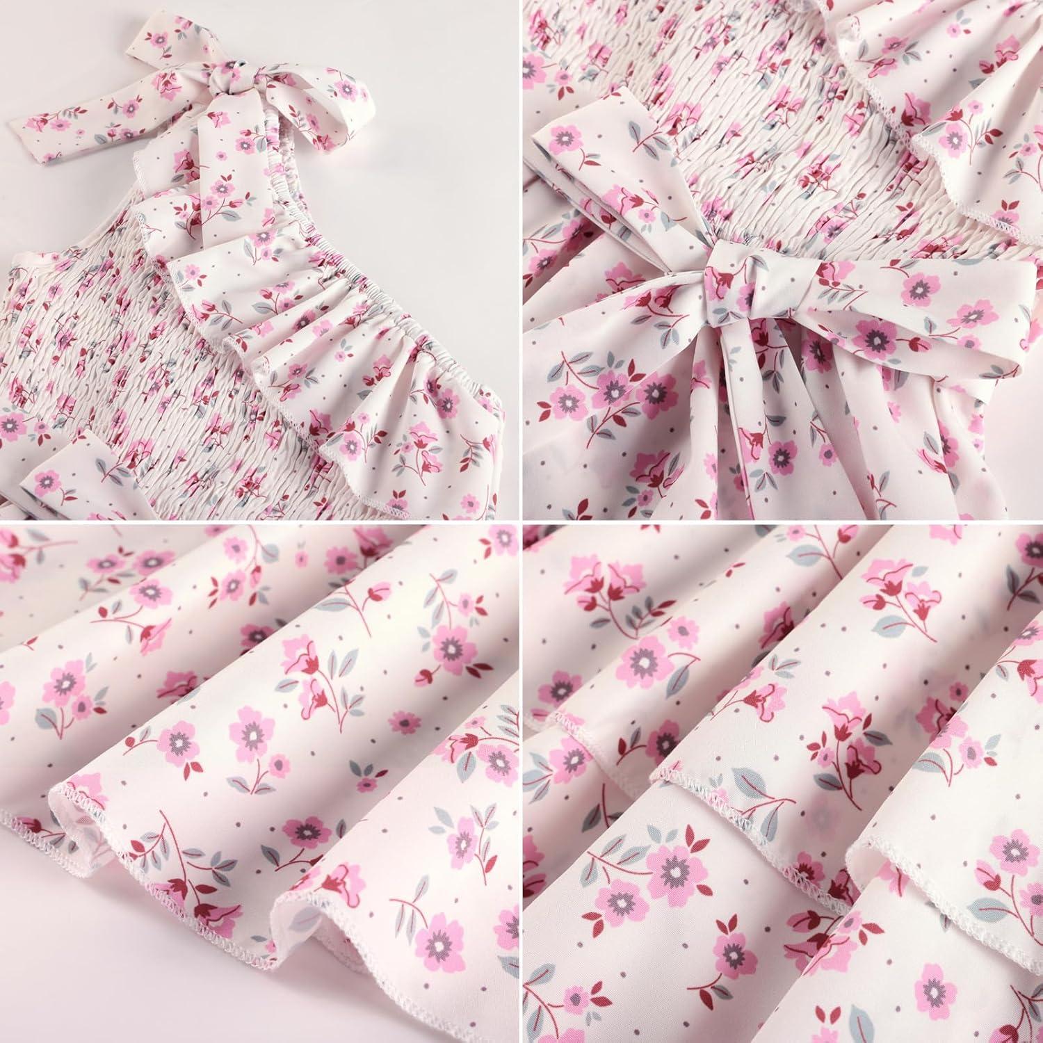 imageGRACE KARIN Girls Summer Spring Dress Kids One Shoulder Floral Dresses Teen Cute Party Flower 2 Layer Hawaiian Clothes 614Cream Floral