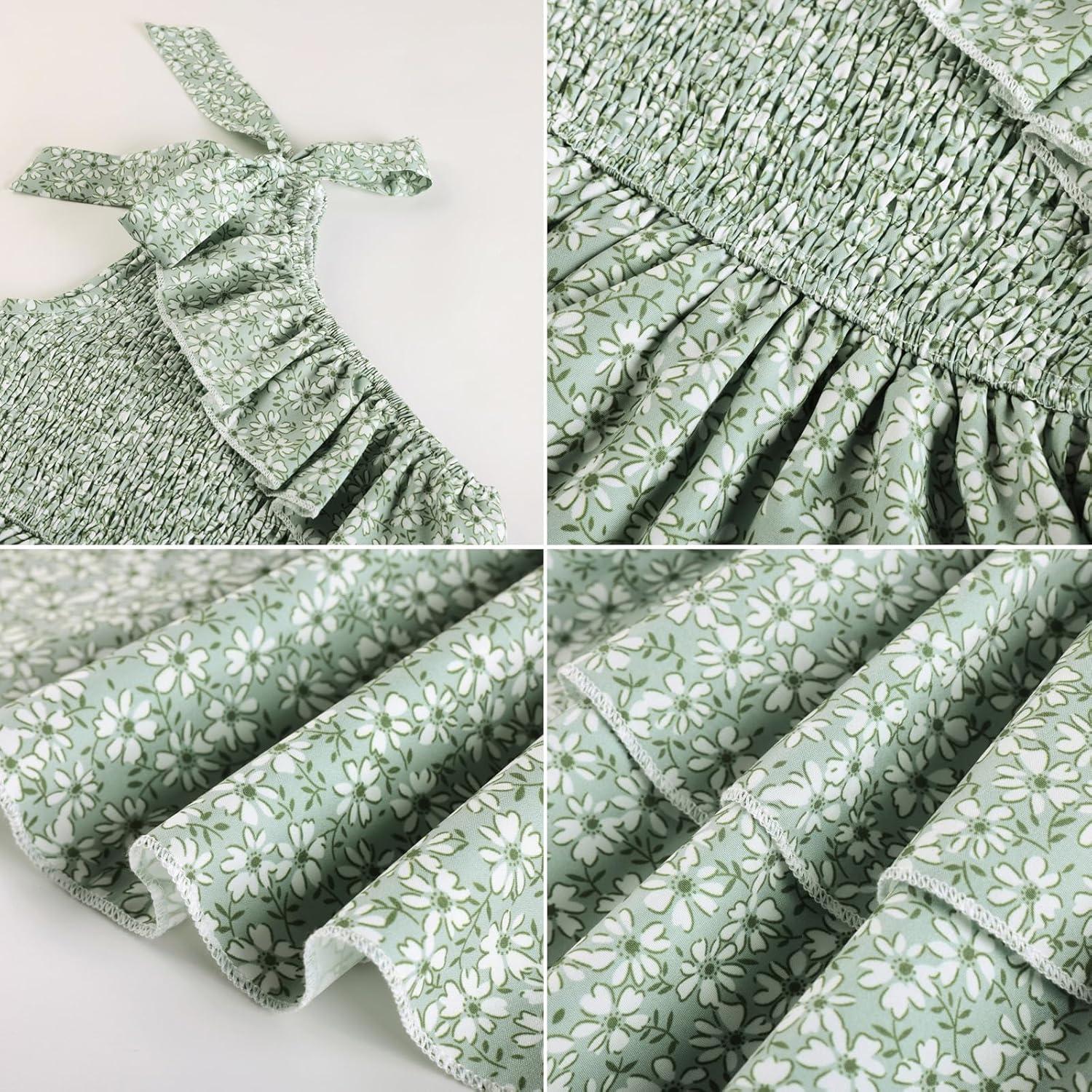 imageGRACE KARIN Girls Summer Spring Dress Kids One Shoulder Floral Dresses Teen Cute Party Flower 2 Layer Hawaiian Clothes 614Grey Green Floral