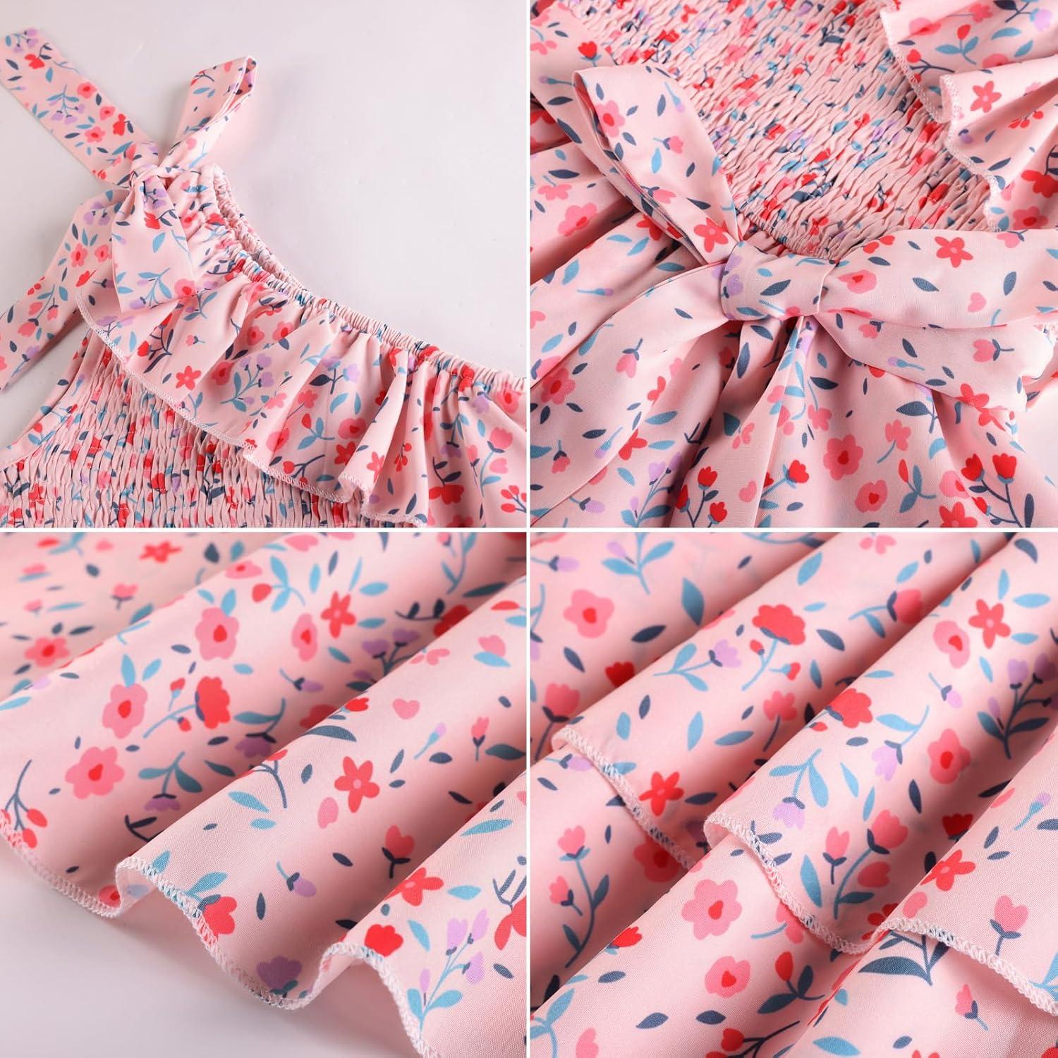 imageGRACE KARIN Girls Summer Spring Dress Kids One Shoulder Floral Dresses Teen Cute Party Flower 2 Layer Hawaiian Clothes 614Pink Floral