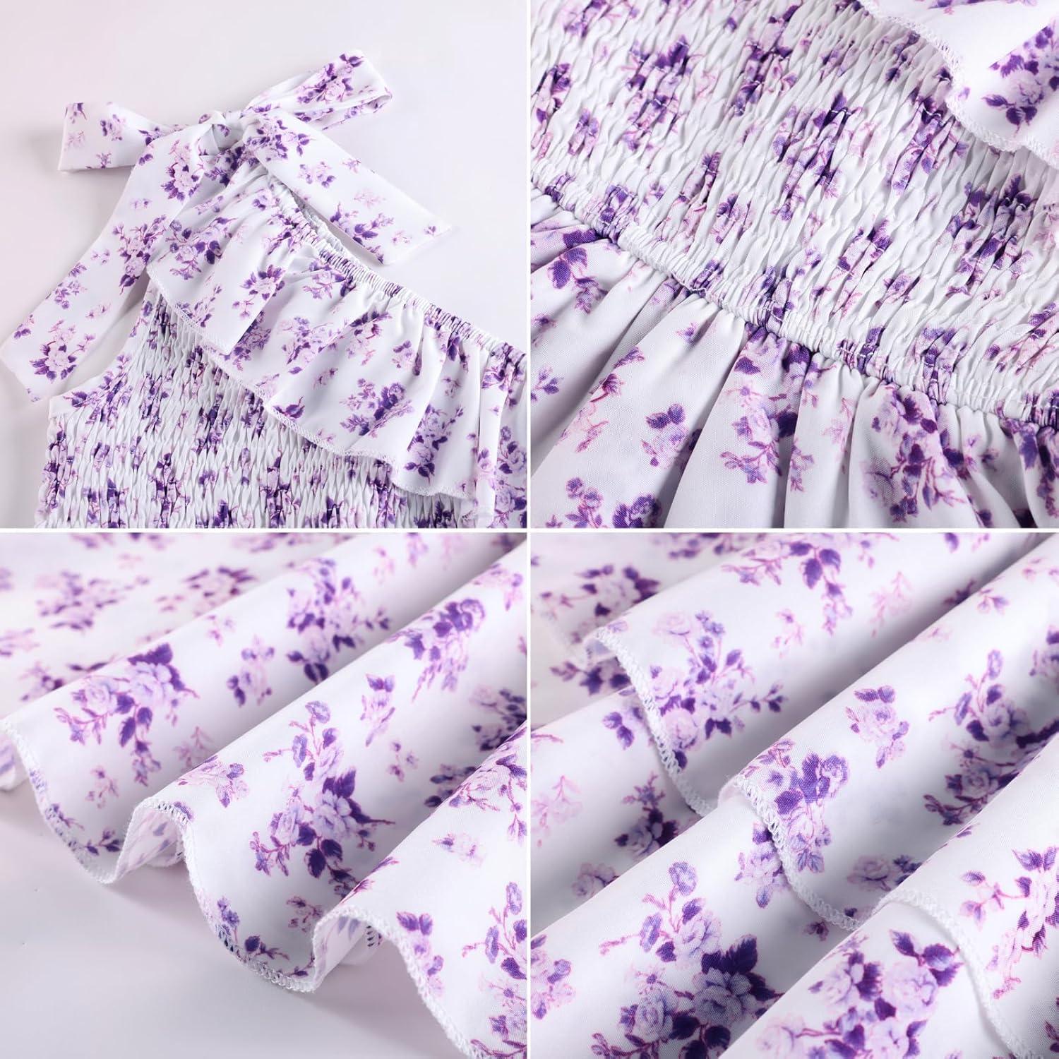 imageGRACE KARIN Girls Summer Spring Dress Kids One Shoulder Floral Dresses Teen Cute Party Flower 2 Layer Hawaiian Clothes 614Purple Floral