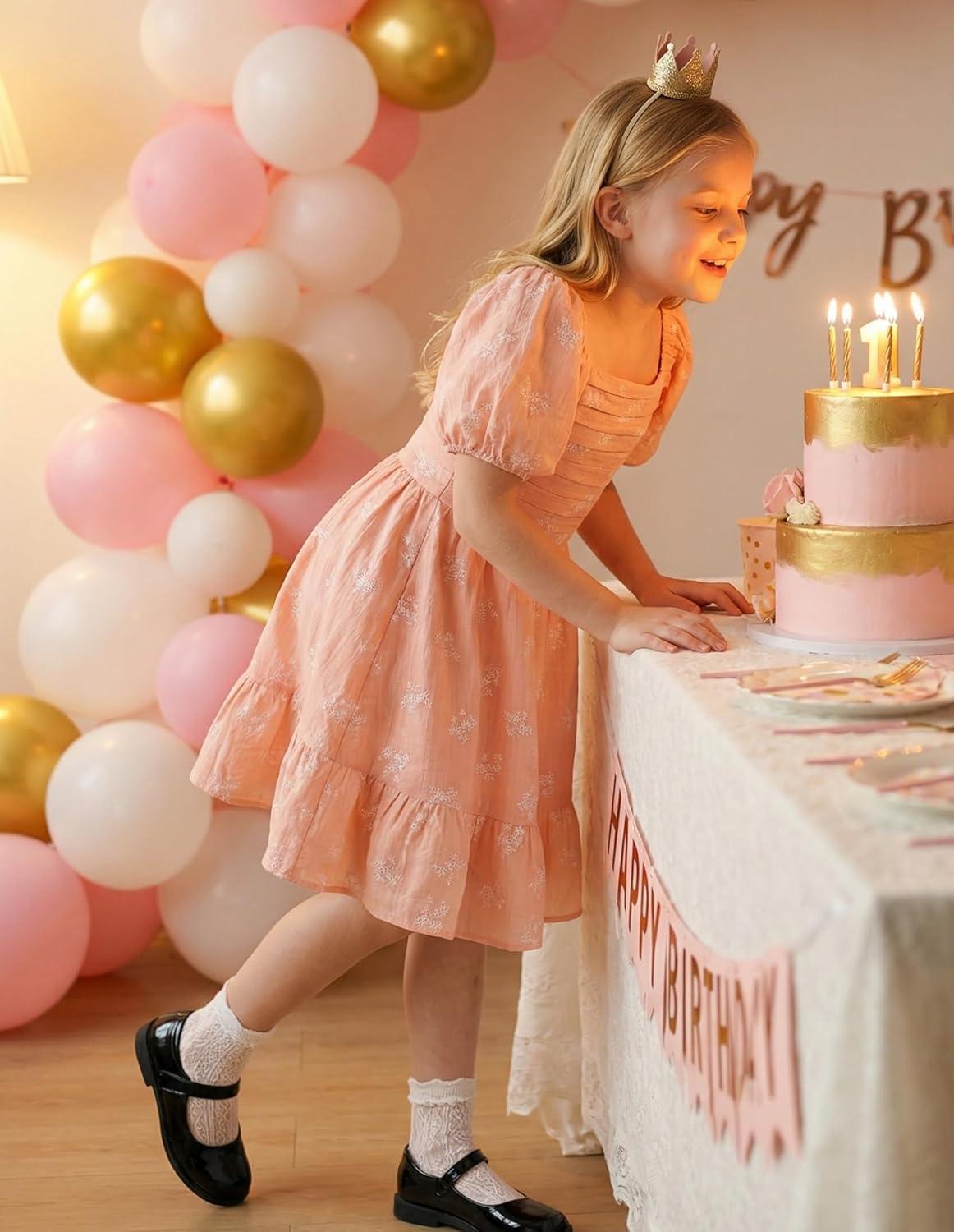 imageGRACE KARIN Girls Summer Tie Back Dress Square Neck Lantern Sleeve Ruffle Hem Elegant Dresses for 714 YearsOrange Pink