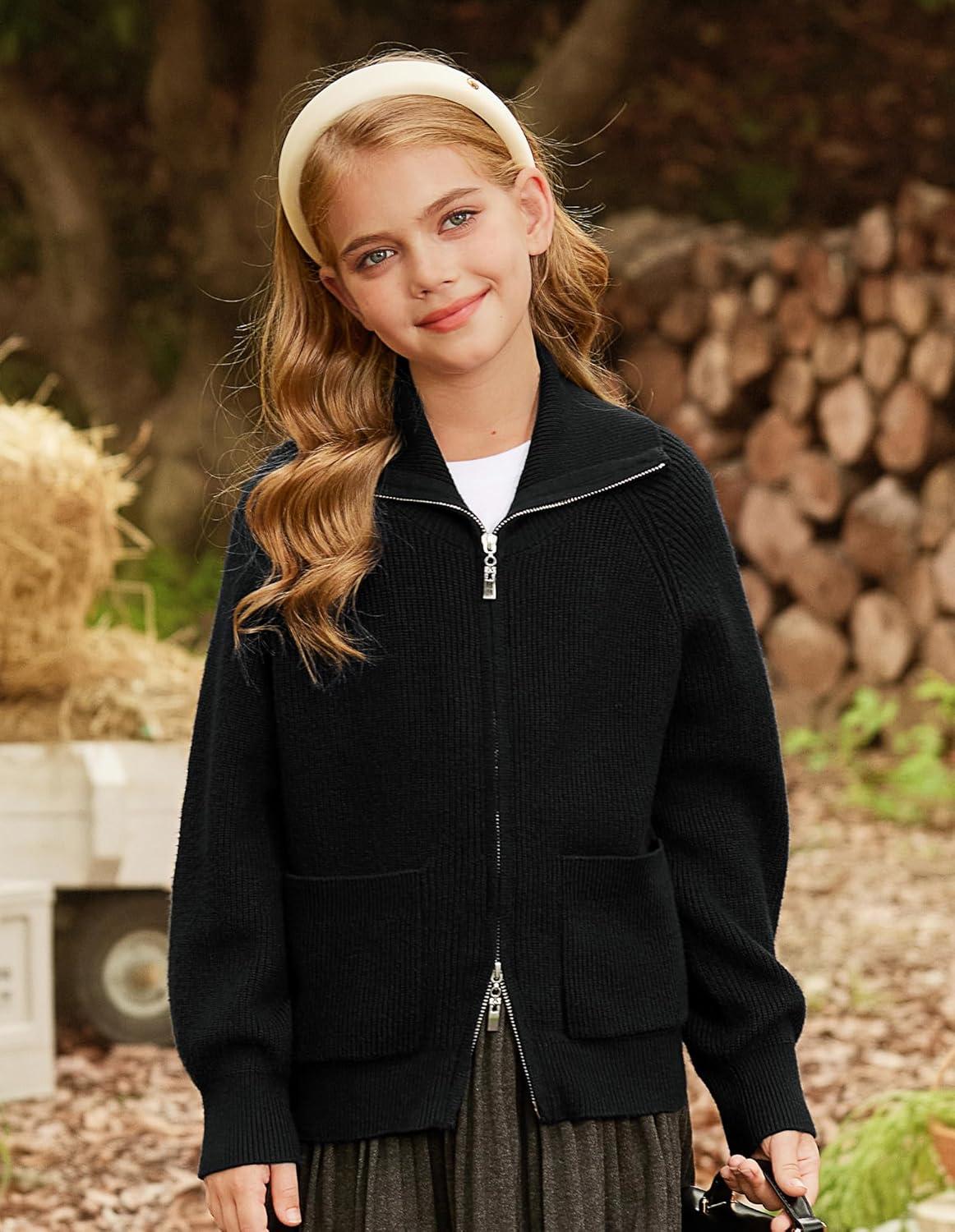 imageGRACE KARIN Girls Sweater Cardigan Uniform Zip Up Knit Fall Kid Jacket Size 614Black