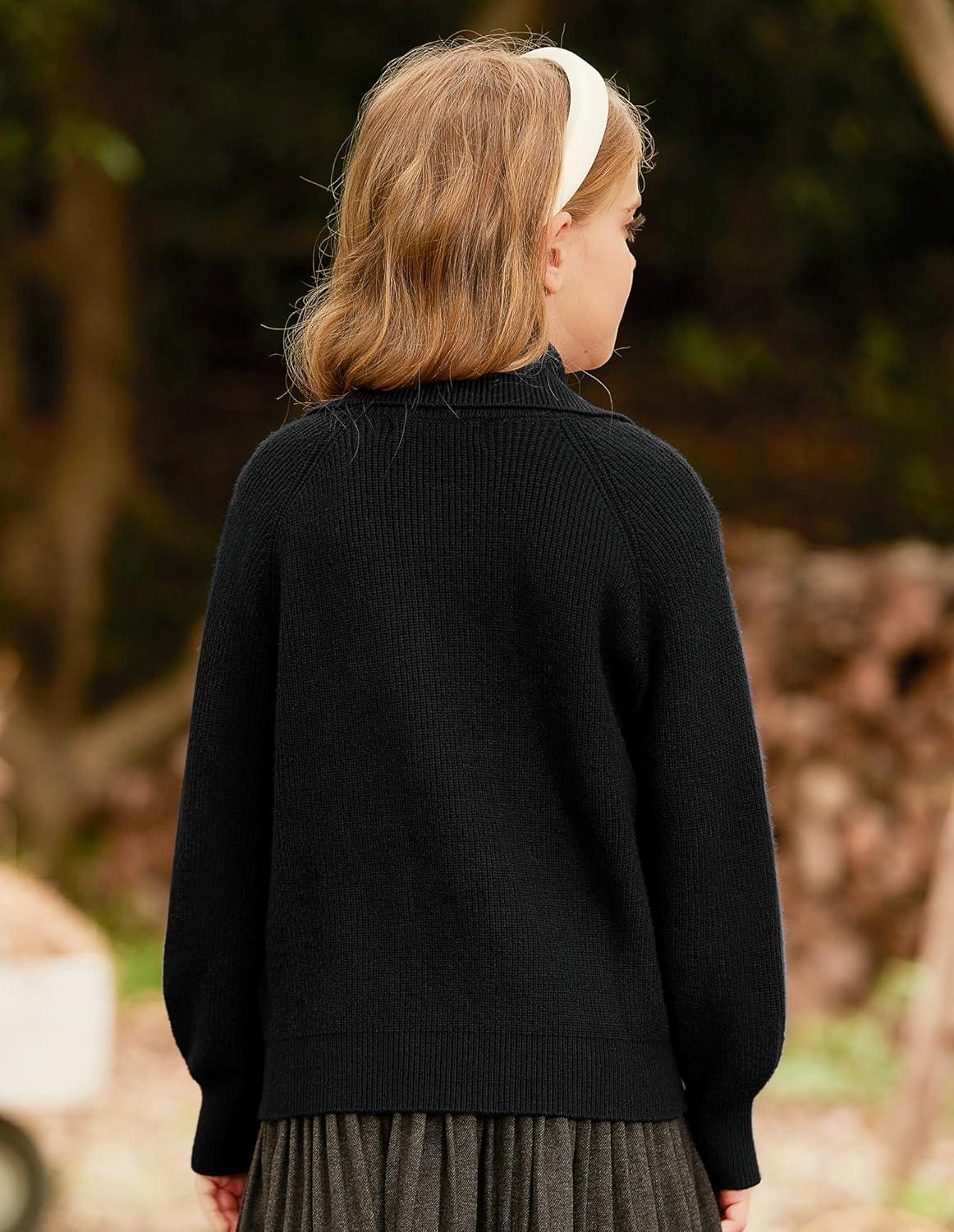 imageGRACE KARIN Girls Sweater Cardigan Uniform Zip Up Knit Fall Kid Jacket Size 614Black