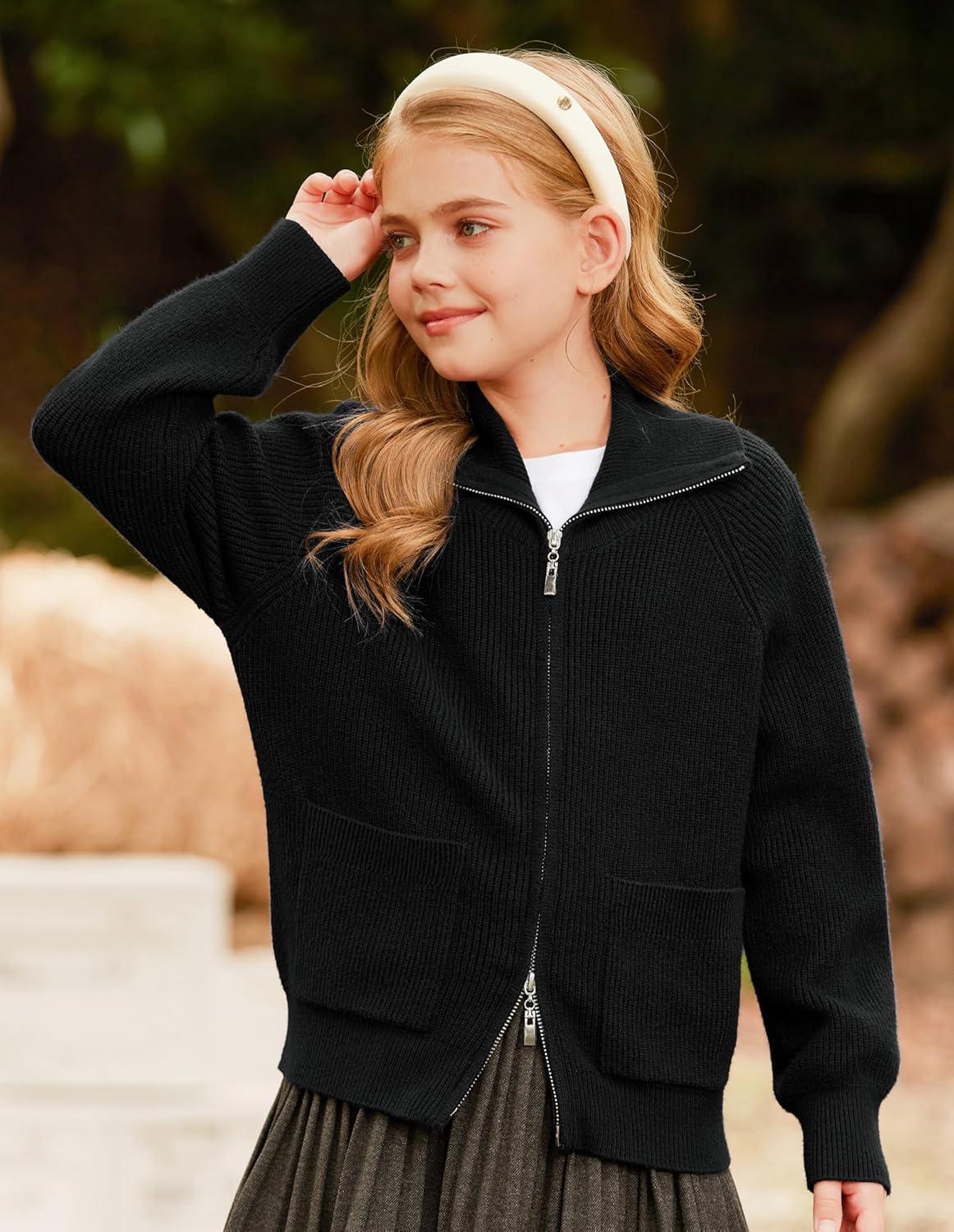 imageGRACE KARIN Girls Sweater Cardigan Uniform Zip Up Knit Fall Kid Jacket Size 614Black