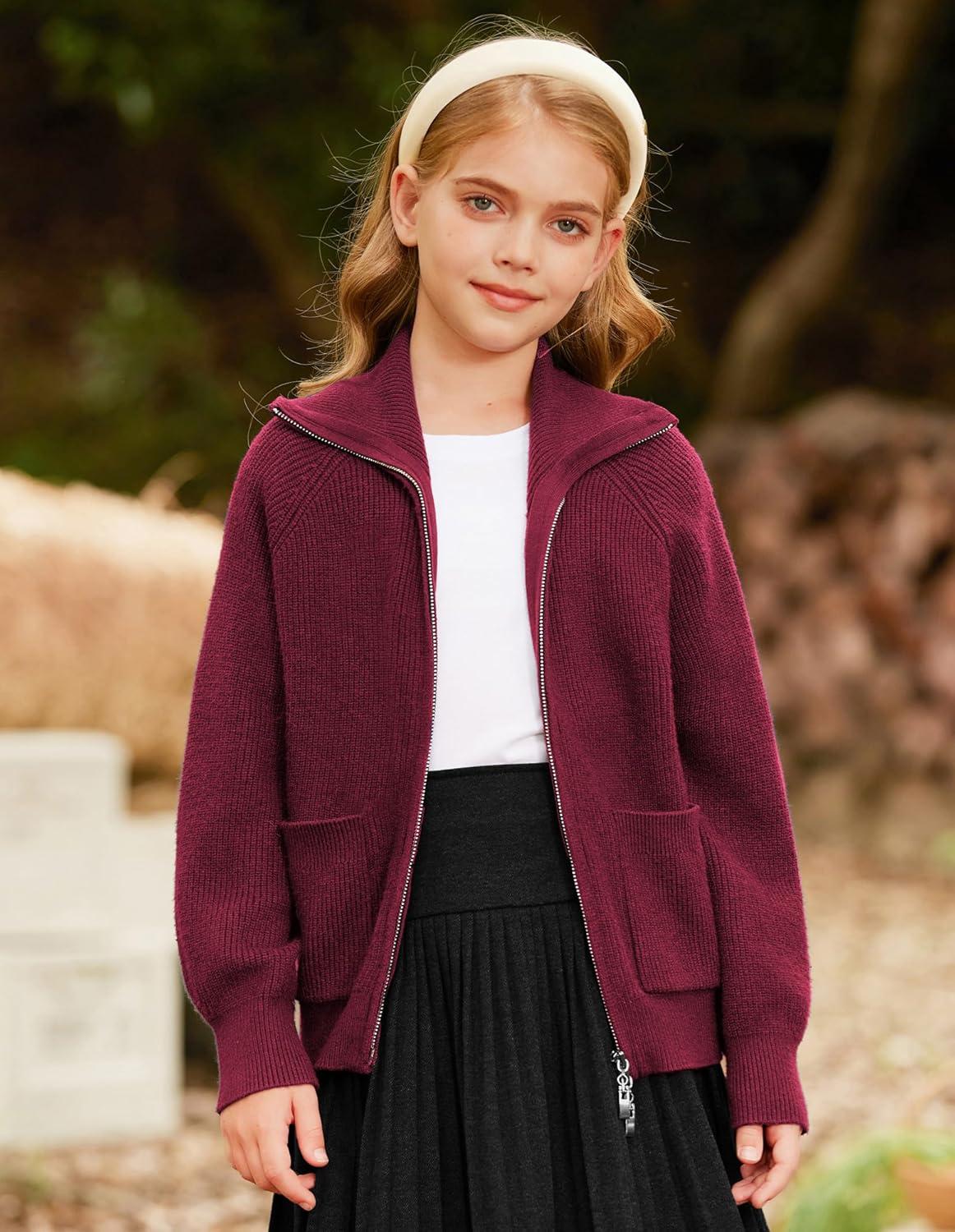 imageGRACE KARIN Girls Sweater Cardigan Uniform Zip Up Knit Fall Kid Jacket Size 614Burgundy