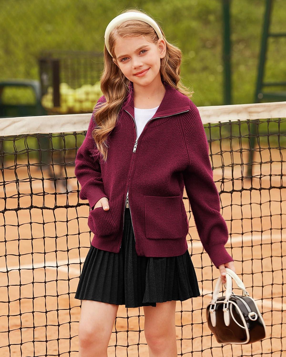 imageGRACE KARIN Girls Sweater Cardigan Uniform Zip Up Knit Fall Kid Jacket Size 614Burgundy