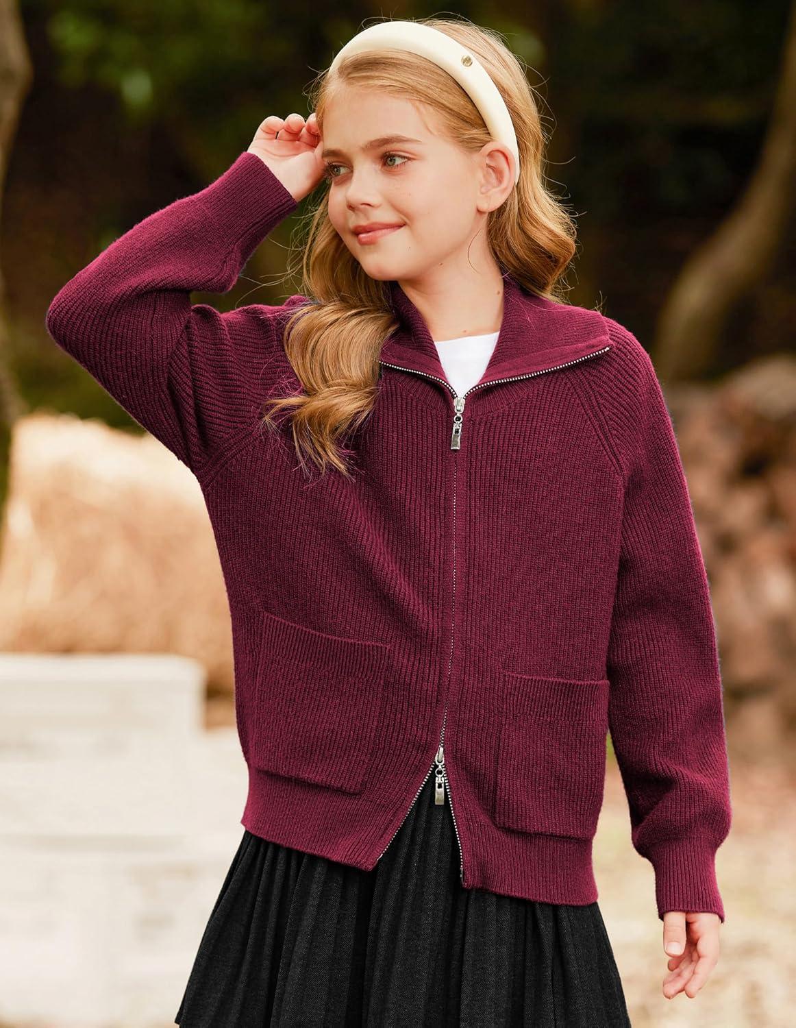 imageGRACE KARIN Girls Sweater Cardigan Uniform Zip Up Knit Fall Kid Jacket Size 614Burgundy