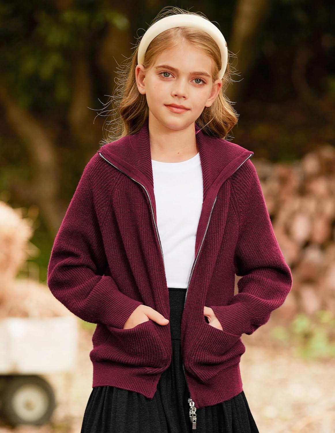imageGRACE KARIN Girls Sweater Cardigan Uniform Zip Up Knit Fall Kid Jacket Size 614Burgundy