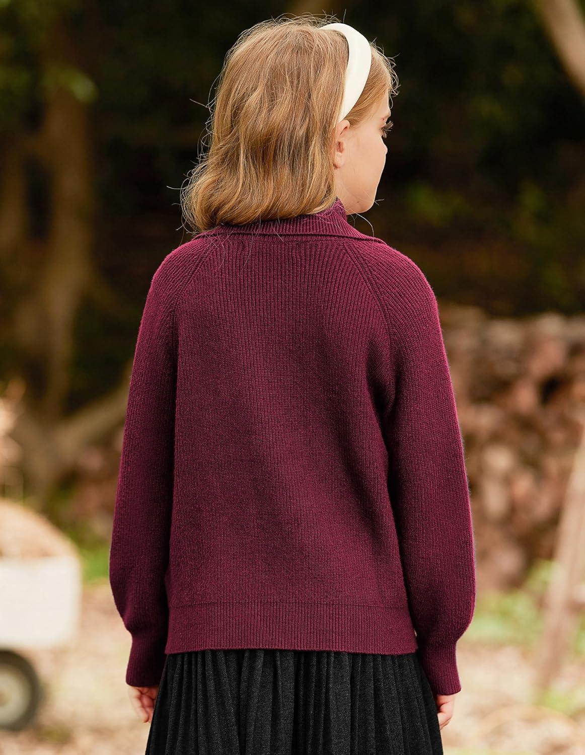 imageGRACE KARIN Girls Sweater Cardigan Uniform Zip Up Knit Fall Kid Jacket Size 614Burgundy