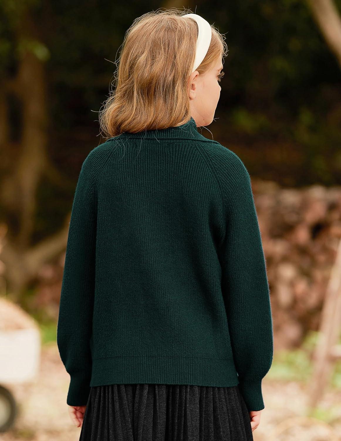 imageGRACE KARIN Girls Sweater Cardigan Uniform Zip Up Knit Fall Kid Jacket Size 614Dark Green