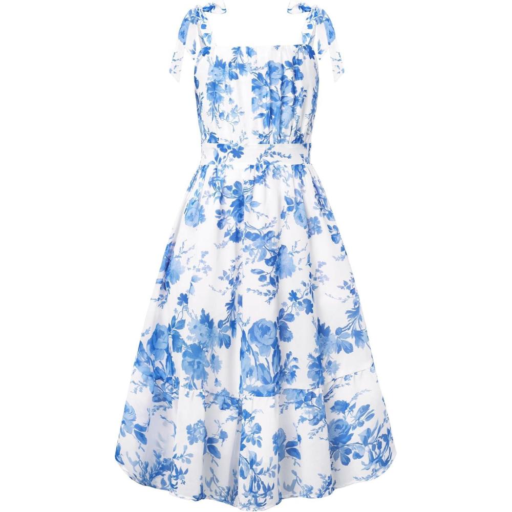 imageGRACE KARIN Girls Floral Chiffon Dress Summer Hawaiian Beach Vacation Party Wedding Birthday Sleeveless ALine 714YBlue Willow