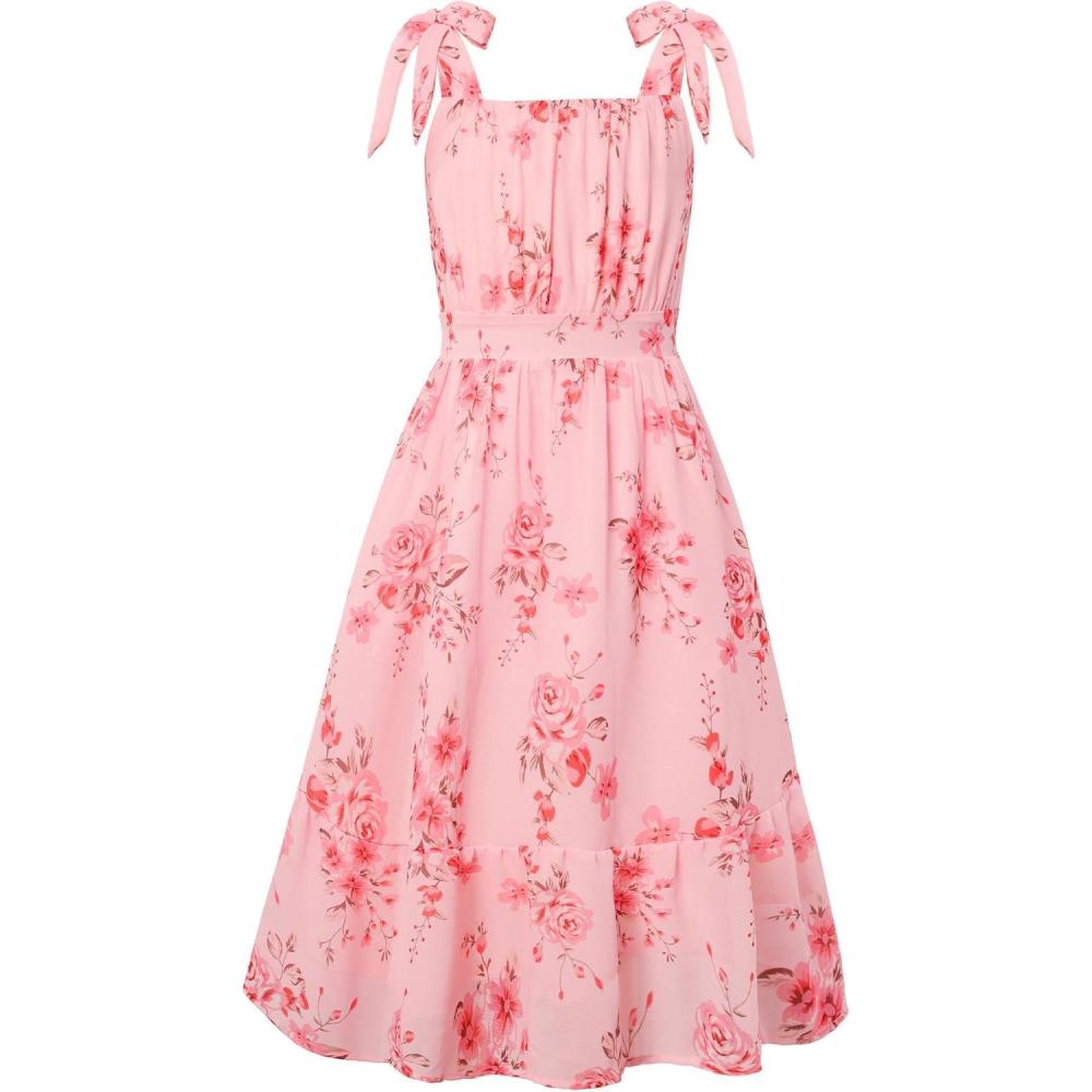 imageGRACE KARIN Girls Floral Chiffon Dress Summer Hawaiian Beach Vacation Party Wedding Birthday Sleeveless ALine 714YPink Flower