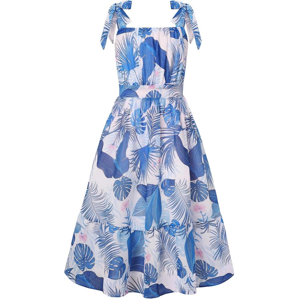 imageGRACE KARIN Girls Floral Chiffon Dress Summer Hawaiian Beach Vacation Party Wedding Birthday Sleeveless ALine 714YTropical Blue Floral