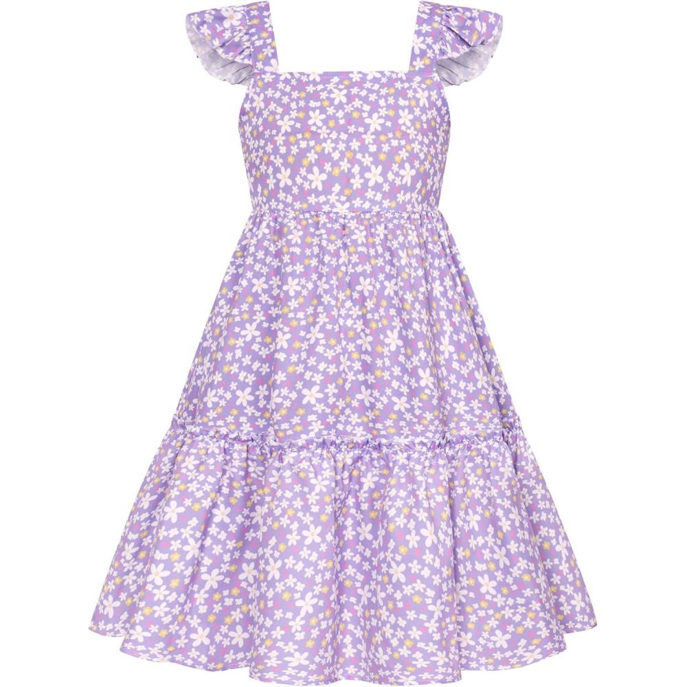 imageGRACE KARIN Girls Floral Dress Tie Back Flutter Sleeves Casual Summer Dress for 512YDark Purple Floral