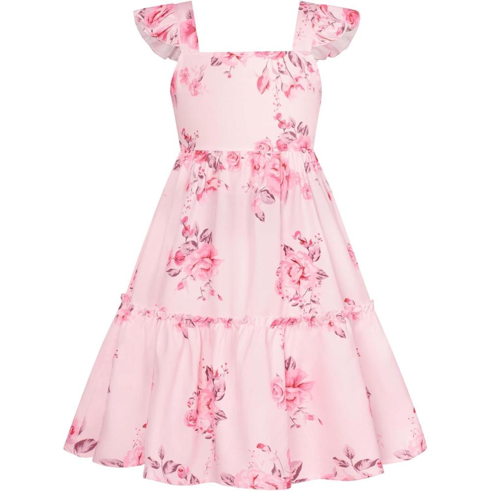 imageGRACE KARIN Girls Floral Dress Tie Back Flutter Sleeves Casual Summer Dress for 512YLight Pink Flower